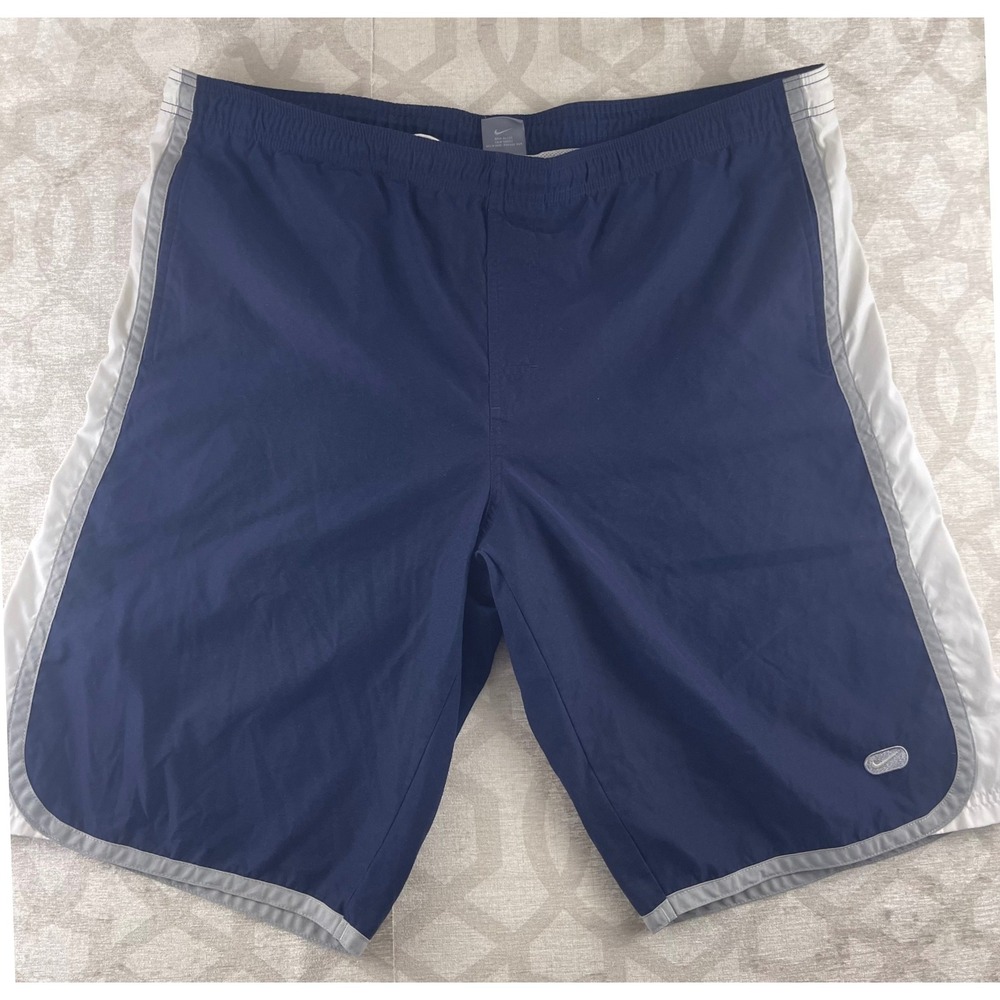 Nike Mens XL Swim Trunks Navy Blue White Grey Colorblock Mesh Lined Board Shorts
